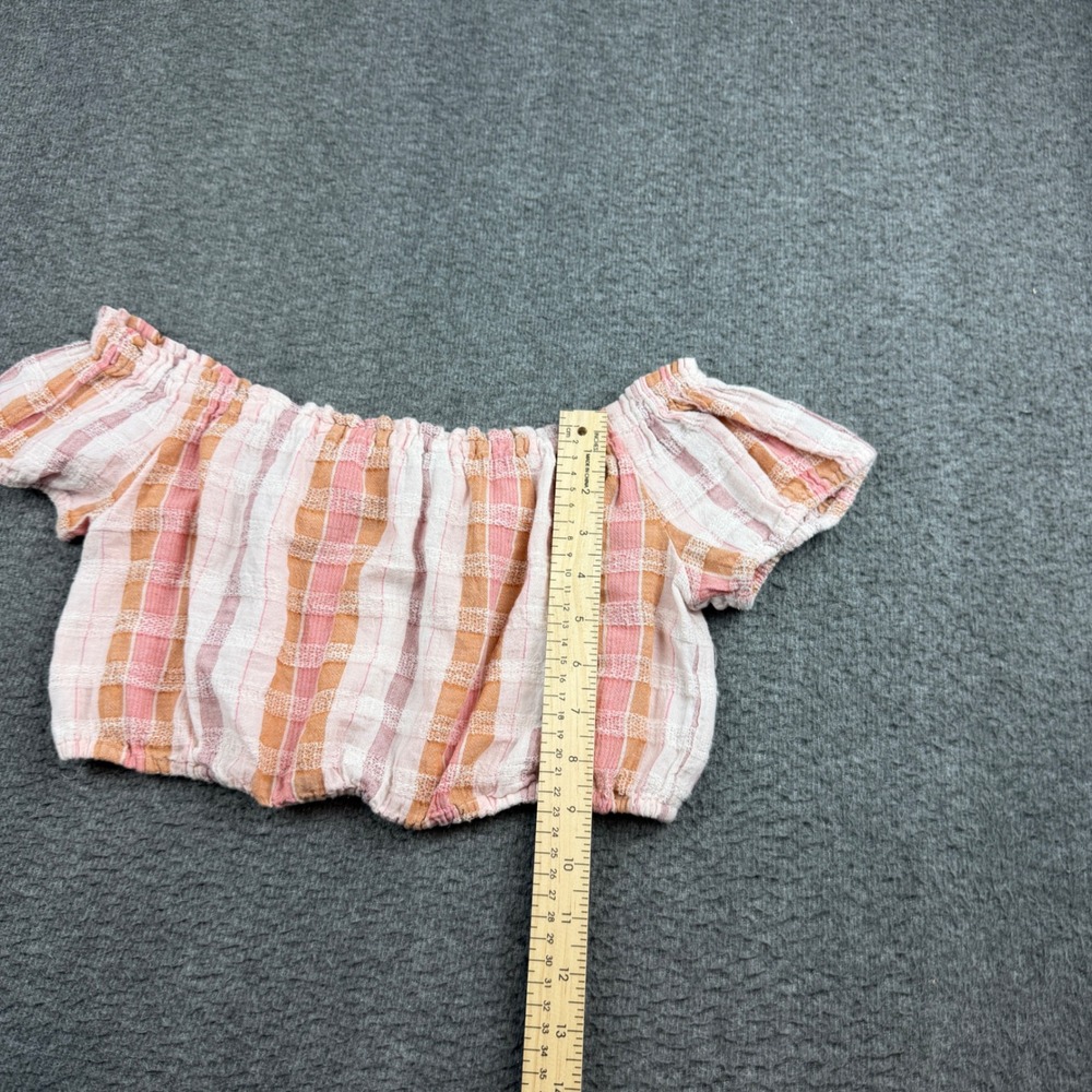 Aerie Crop Top Women's XS Pink Orange Plaid Off Shoulder Boho 6182713301 - Picture 4 of 8